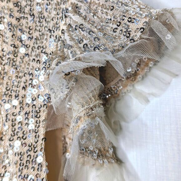 M by MNK Blush Sequined Cap Sleeve Babydoll Cocktail Mini Dress size L - Picture 10 of 16